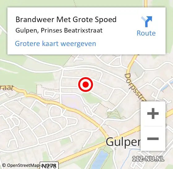 Locatie op kaart van de 112 melding: Brandweer Met Grote Spoed Naar Gulpen, Prinses Beatrixstraat op 20 december 2024 08:57