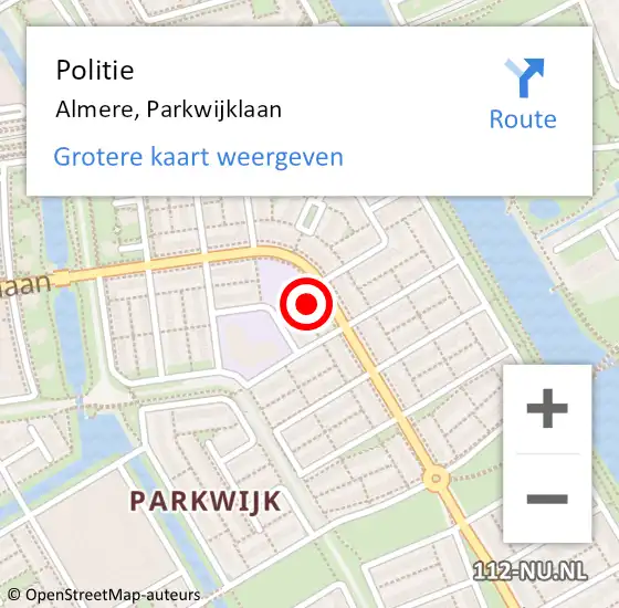 Locatie op kaart van de 112 melding: Politie Almere, Parkwijklaan op 20 december 2024 08:58