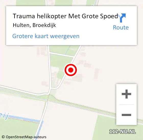 Locatie op kaart van de 112 melding: Trauma helikopter Met Grote Spoed Naar Hulten, Broekdijk op 20 december 2024 09:08