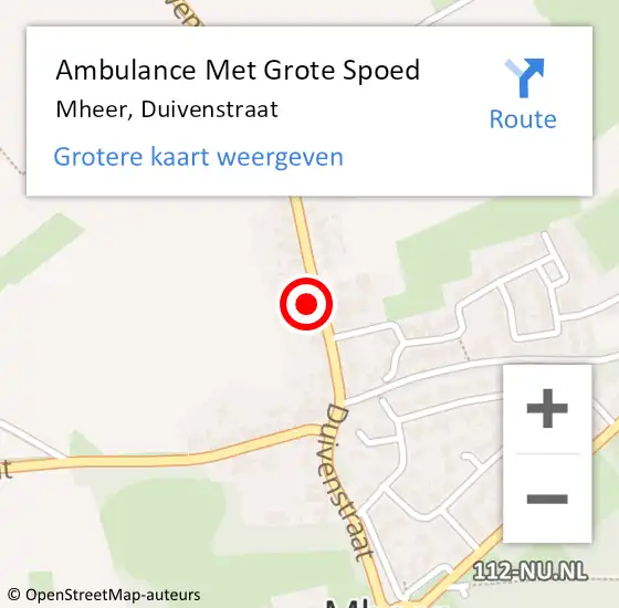 Locatie op kaart van de 112 melding: Ambulance Met Grote Spoed Naar Mheer, Duivenstraat op 31 oktober 2014 01:31