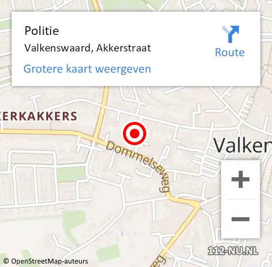 Locatie op kaart van de 112 melding: Politie Valkenswaard, Akkerstraat op 20 december 2024 09:31