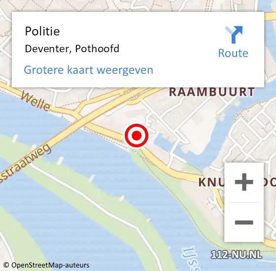 Locatie op kaart van de 112 melding: Politie Deventer, Pothoofd op 20 december 2024 09:52