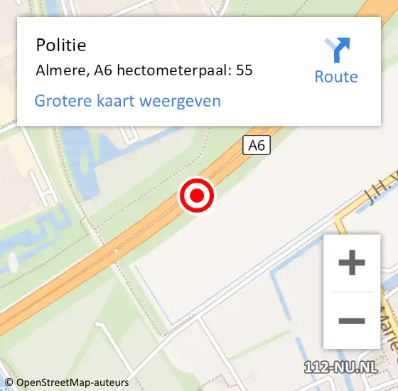 Locatie op kaart van de 112 melding: Politie Almere, A6 hectometerpaal: 55 op 20 december 2024 10:02