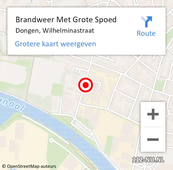 Locatie op kaart van de 112 melding: Brandweer Met Grote Spoed Naar Dongen, Wilhelminastraat op 31 oktober 2014 01:55