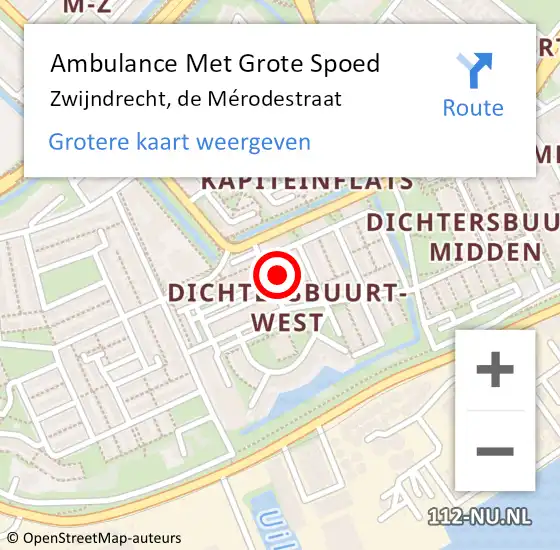 Locatie op kaart van de 112 melding: Ambulance Met Grote Spoed Naar Zwijndrecht, de Mérodestraat op 20 december 2024 11:19