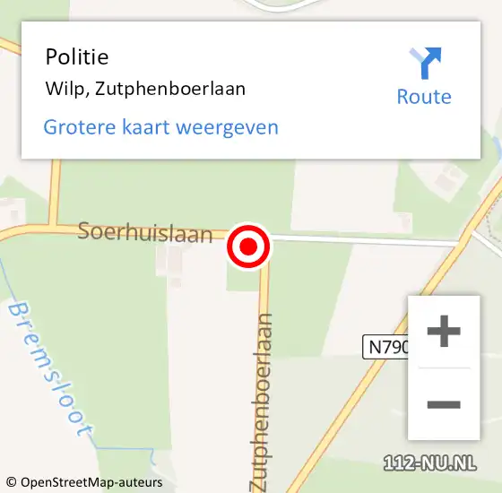 Locatie op kaart van de 112 melding: Politie Wilp, Zutphenboerlaan op 20 december 2024 11:27