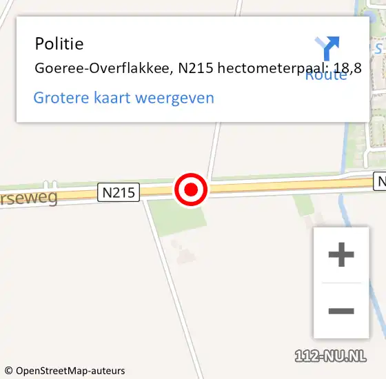 Locatie op kaart van de 112 melding: Politie Goeree-Overflakkee, N215 hectometerpaal: 18,8 op 20 december 2024 11:40