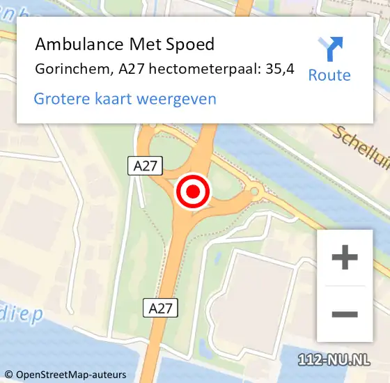 Locatie op kaart van de 112 melding: Ambulance Met Spoed Naar Gorinchem, A27 hectometerpaal: 35,4 op 20 december 2024 11:50