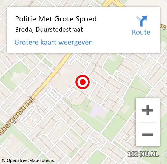 Locatie op kaart van de 112 melding: Politie Met Grote Spoed Naar Breda, Duurstedestraat op 20 december 2024 11:51