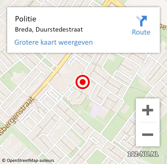 Locatie op kaart van de 112 melding: Politie Breda, Duurstedestraat op 20 december 2024 11:51