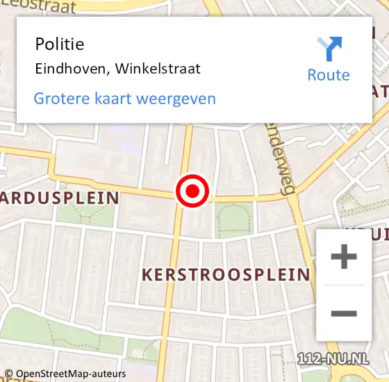 Locatie op kaart van de 112 melding: Politie Eindhoven, Winkelstraat op 20 december 2024 12:20