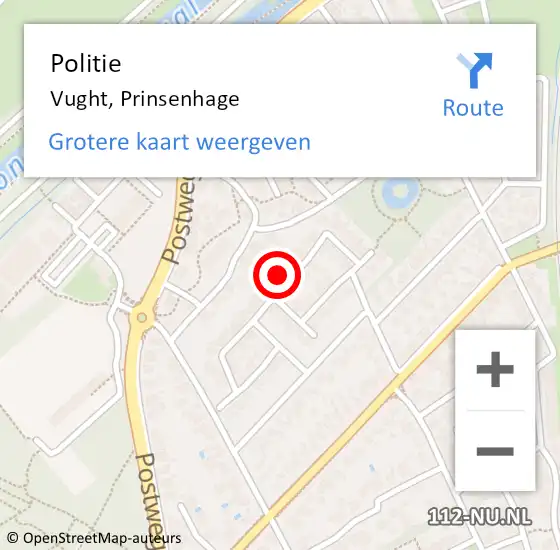 Locatie op kaart van de 112 melding: Politie Vught, Prinsenhage op 20 december 2024 12:24