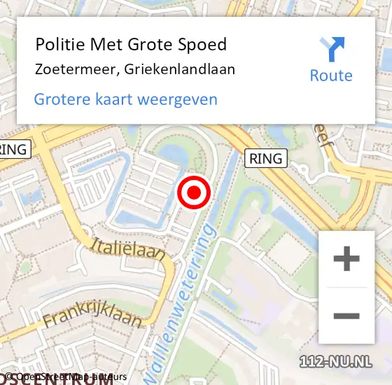 Locatie op kaart van de 112 melding: Politie Met Grote Spoed Naar Zoetermeer, Griekenlandlaan op 20 december 2024 12:43