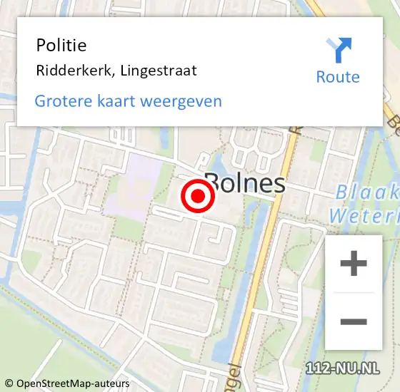 Locatie op kaart van de 112 melding: Politie Ridderkerk, Lingestraat op 20 december 2024 13:04