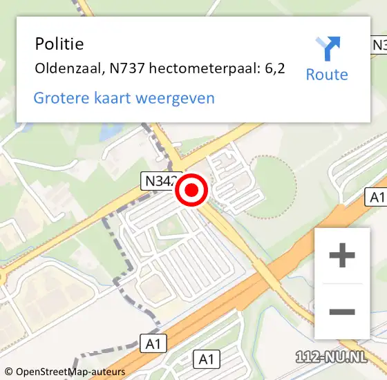 Locatie op kaart van de 112 melding: Politie Oldenzaal, N737 hectometerpaal: 6,2 op 20 december 2024 14:11