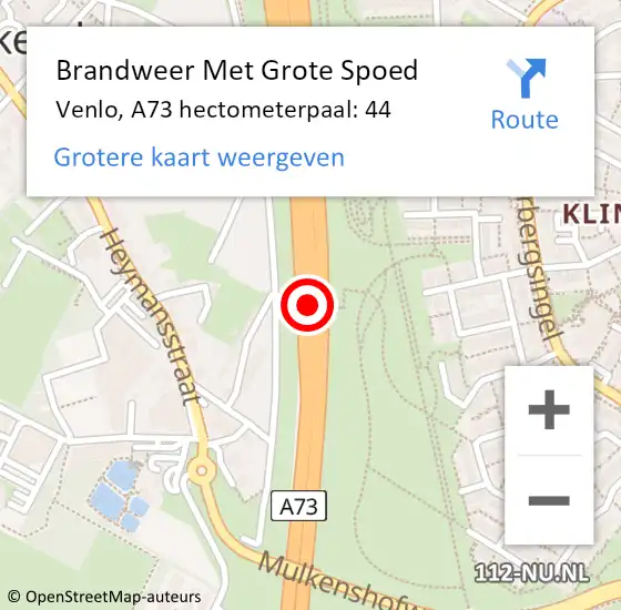 Locatie op kaart van de 112 melding: Brandweer Met Grote Spoed Naar Venlo, A73 hectometerpaal: 44 op 20 december 2024 14:16