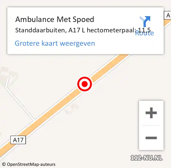 Locatie op kaart van de 112 melding: Ambulance Met Spoed Naar Standdaarbuiten, A17 L hectometerpaal: 11,5 op 31 oktober 2014 03:18