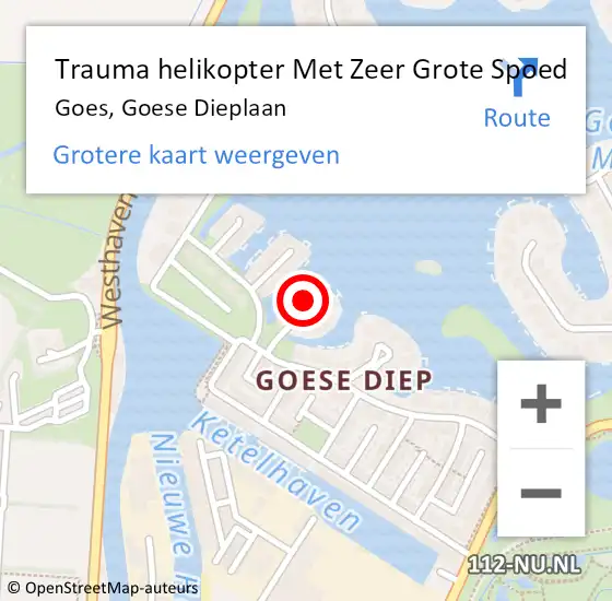 Locatie op kaart van de 112 melding: Trauma helikopter Met Zeer Grote Spoed Naar Goes, Goese Dieplaan op 20 december 2024 14:56