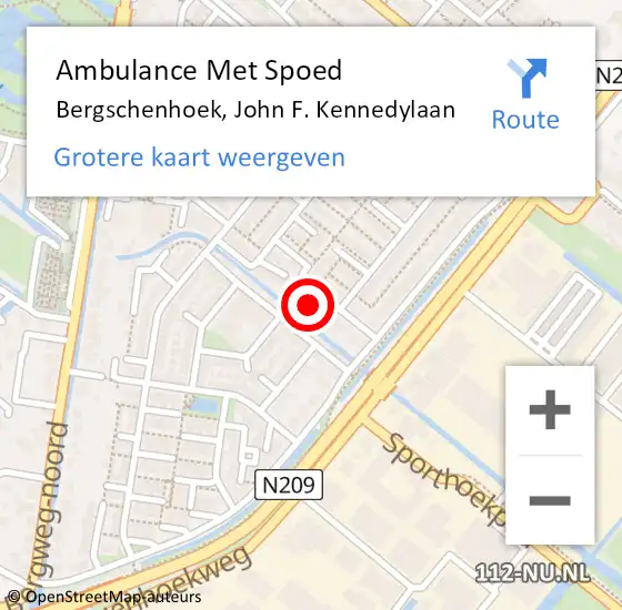 Locatie op kaart van de 112 melding: Ambulance Met Spoed Naar Bergschenhoek, John F. Kennedylaan op 20 december 2024 15:11