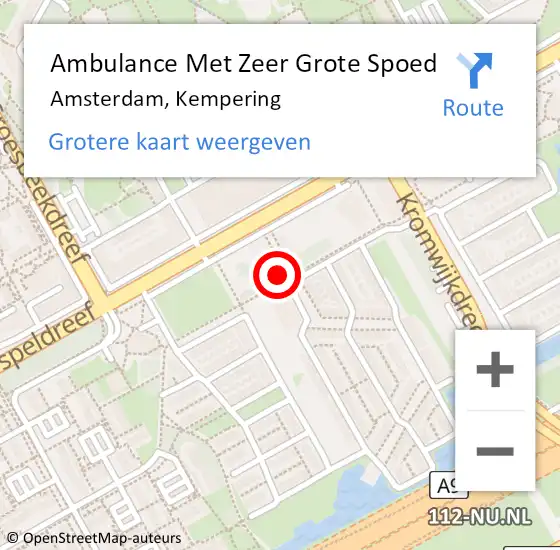 Locatie op kaart van de 112 melding: Ambulance Met Zeer Grote Spoed Naar Amsterdam, Kempering op 20 december 2024 15:12