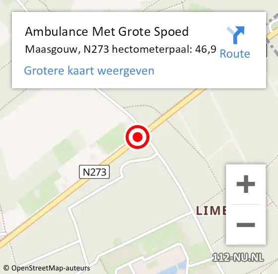 Locatie op kaart van de 112 melding: Ambulance Met Grote Spoed Naar Maasgouw, N273 hectometerpaal: 46,9 op 20 december 2024 15:20