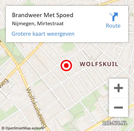 Locatie op kaart van de 112 melding: Brandweer Met Spoed Naar Nijmegen, Mirtestraat op 20 december 2024 15:38