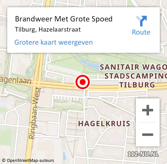 Locatie op kaart van de 112 melding: Brandweer Met Grote Spoed Naar Tilburg, Hazelaarstraat op 20 december 2024 15:40