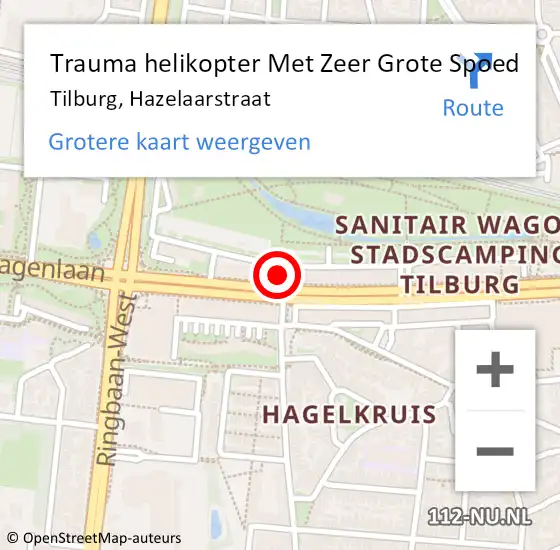 Locatie op kaart van de 112 melding: Trauma helikopter Met Zeer Grote Spoed Naar Tilburg, Hazelaarstraat op 20 december 2024 15:42