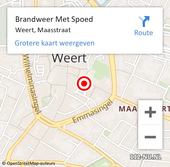 Locatie op kaart van de 112 melding: Brandweer Met Spoed Naar Weert, Maasstraat op 20 december 2024 17:02