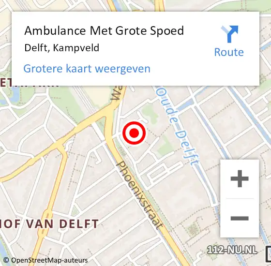 Locatie op kaart van de 112 melding: Ambulance Met Grote Spoed Naar Delft, Kampveld op 20 december 2024 17:13