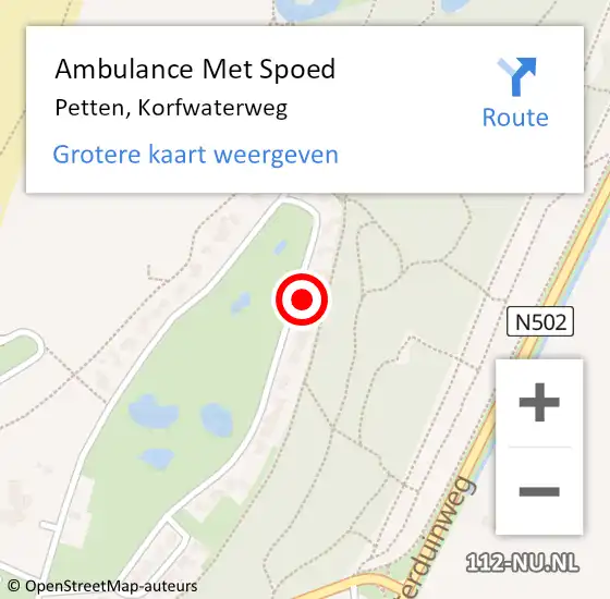 Locatie op kaart van de 112 melding: Ambulance Met Spoed Naar Petten, Korfwaterweg op 20 december 2024 17:14