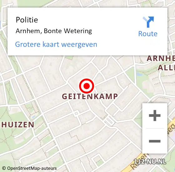 Locatie op kaart van de 112 melding: Politie Arnhem, Bonte Wetering op 20 december 2024 17:43