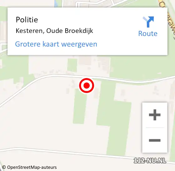 Locatie op kaart van de 112 melding: Politie Kesteren, Oude Broekdijk op 20 december 2024 17:49