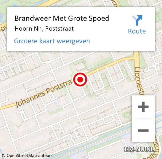 Locatie op kaart van de 112 melding: Brandweer Met Grote Spoed Naar Hoorn, Johannes Poststraat op 20 december 2024 17:50