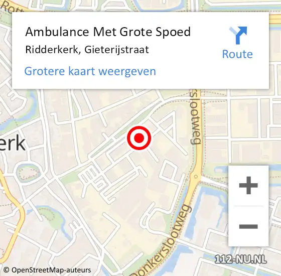 Locatie op kaart van de 112 melding: Ambulance Met Grote Spoed Naar Ridderkerk, Gieterijstraat op 20 december 2024 17:50