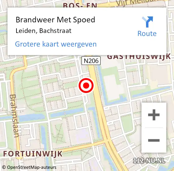 Locatie op kaart van de 112 melding: Brandweer Met Spoed Naar Leiden, Bachstraat op 20 december 2024 18:20