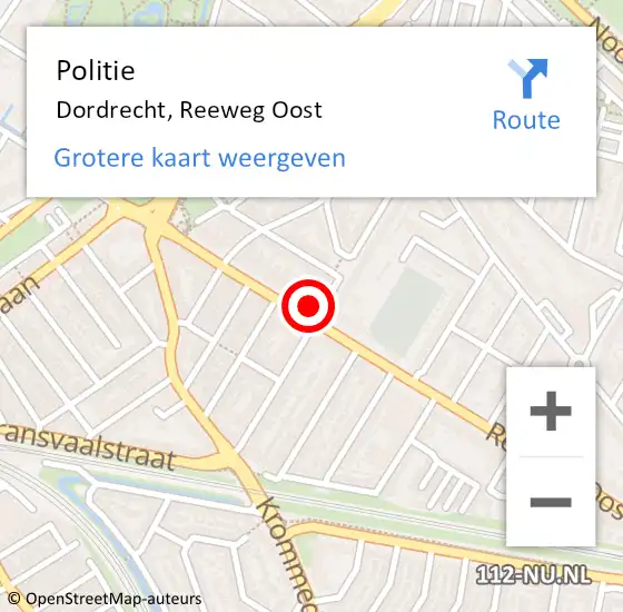 Locatie op kaart van de 112 melding: Politie Dordrecht, Reeweg Oost op 20 december 2024 18:32