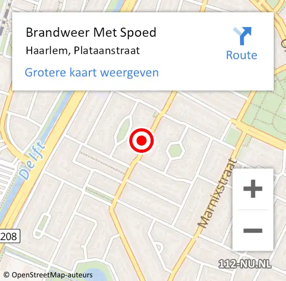 Locatie op kaart van de 112 melding: Brandweer Met Spoed Naar Haarlem, Plataanstraat op 20 december 2024 19:14