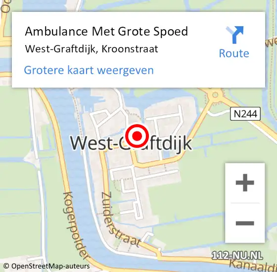 Locatie op kaart van de 112 melding: Ambulance Met Grote Spoed Naar West-Graftdijk, Kroonstraat op 31 oktober 2014 05:53