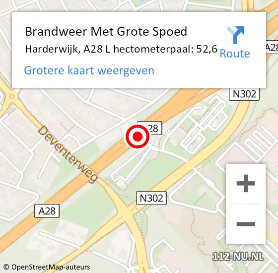 Locatie op kaart van de 112 melding: Brandweer Met Grote Spoed Naar Harderwijk, A28 R hectometerpaal: 51,7 op 31 oktober 2014 06:08
