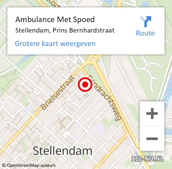 Locatie op kaart van de 112 melding: Ambulance Met Spoed Naar Stellendam, Prins Bernhardstraat op 20 december 2024 20:04