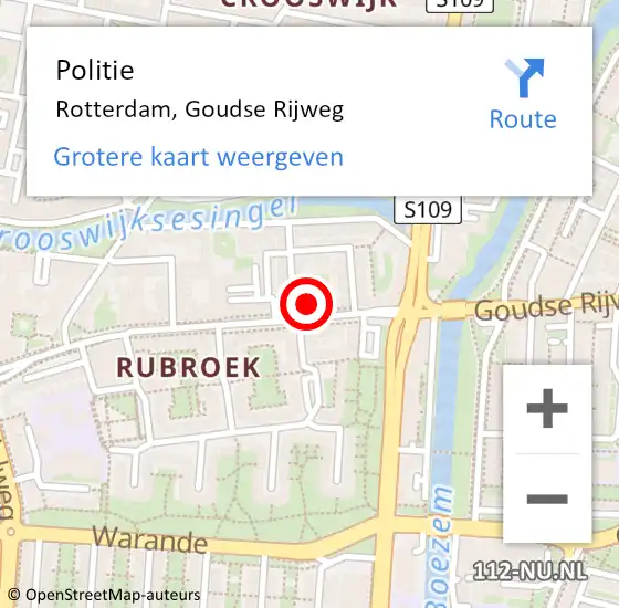 Locatie op kaart van de 112 melding: Politie Rotterdam, Goudse Rijweg op 20 december 2024 20:23