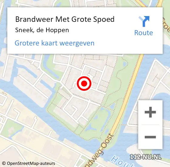 Locatie op kaart van de 112 melding: Brandweer Met Grote Spoed Naar Sneek, de Hoppen op 20 december 2024 21:44