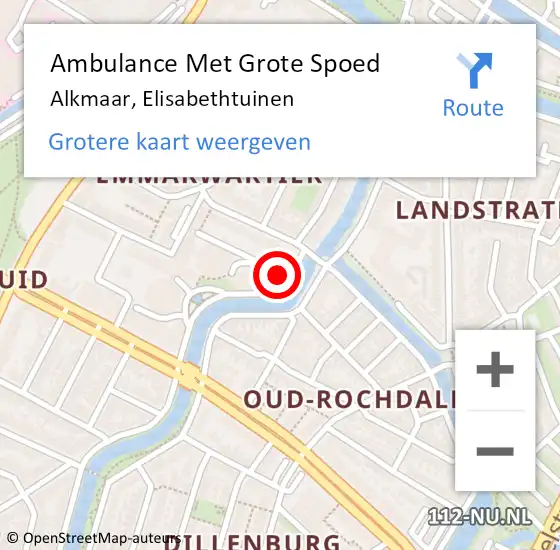 Locatie op kaart van de 112 melding: Ambulance Met Grote Spoed Naar Alkmaar, Elisabethtuinen op 20 december 2024 22:06