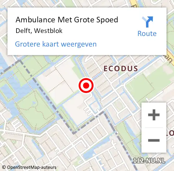 Locatie op kaart van de 112 melding: Ambulance Met Grote Spoed Naar Delft, Westblok op 20 december 2024 22:28