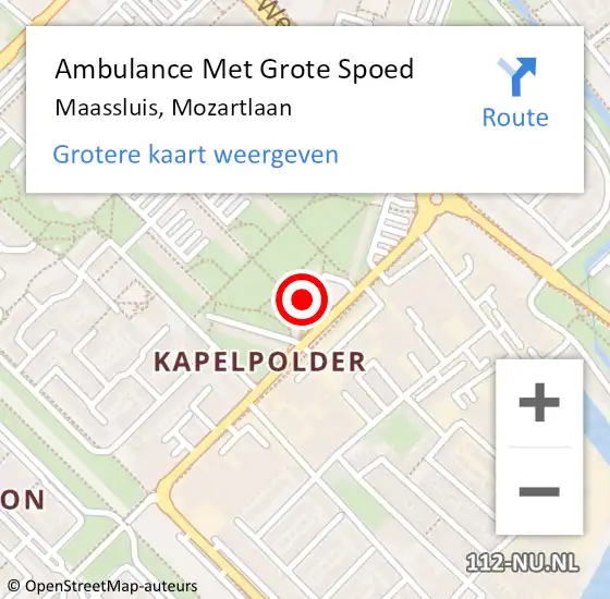 Locatie op kaart van de 112 melding: Ambulance Met Grote Spoed Naar Maassluis, Mozartlaan op 20 december 2024 22:35