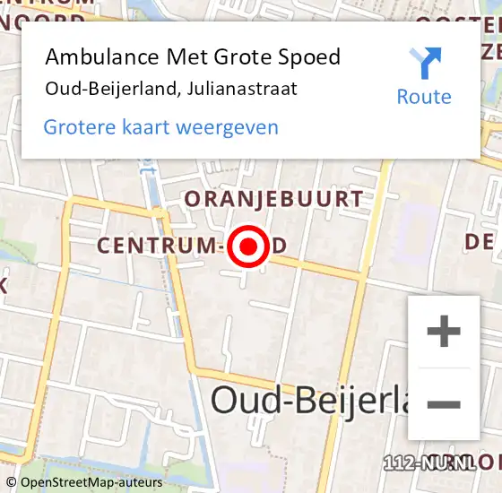 Locatie op kaart van de 112 melding: Ambulance Met Grote Spoed Naar Oud-Beijerland, Julianastraat op 20 december 2024 22:38