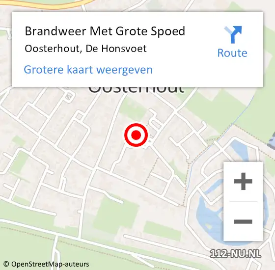 Locatie op kaart van de 112 melding: Brandweer Met Grote Spoed Naar Oosterhout, De Honsvoet op 20 december 2024 22:40