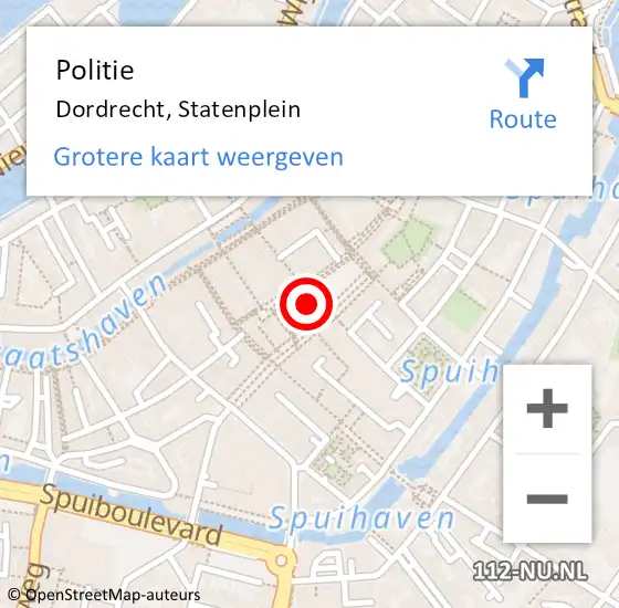 Locatie op kaart van de 112 melding: Politie Dordrecht, Statenplein op 20 december 2024 22:49