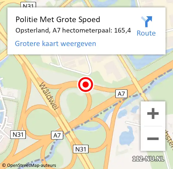 Locatie op kaart van de 112 melding: Politie Met Grote Spoed Naar Opsterland, A7 hectometerpaal: 165,4 op 20 december 2024 22:58